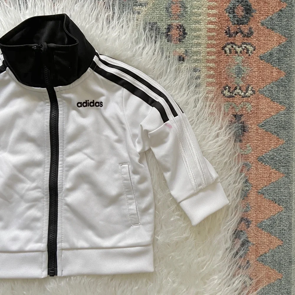 adidas baby zip up jacket white black track jacket athletic sporty toddler 6 mo